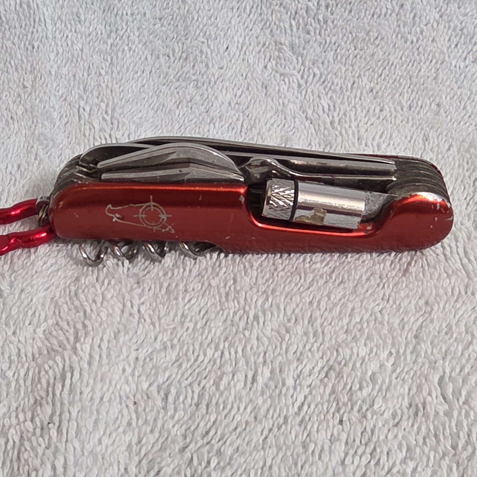 Red Stainless Steel 12-Tool Keychain Multi-Tool Pocket Knife w/ Corkscrew