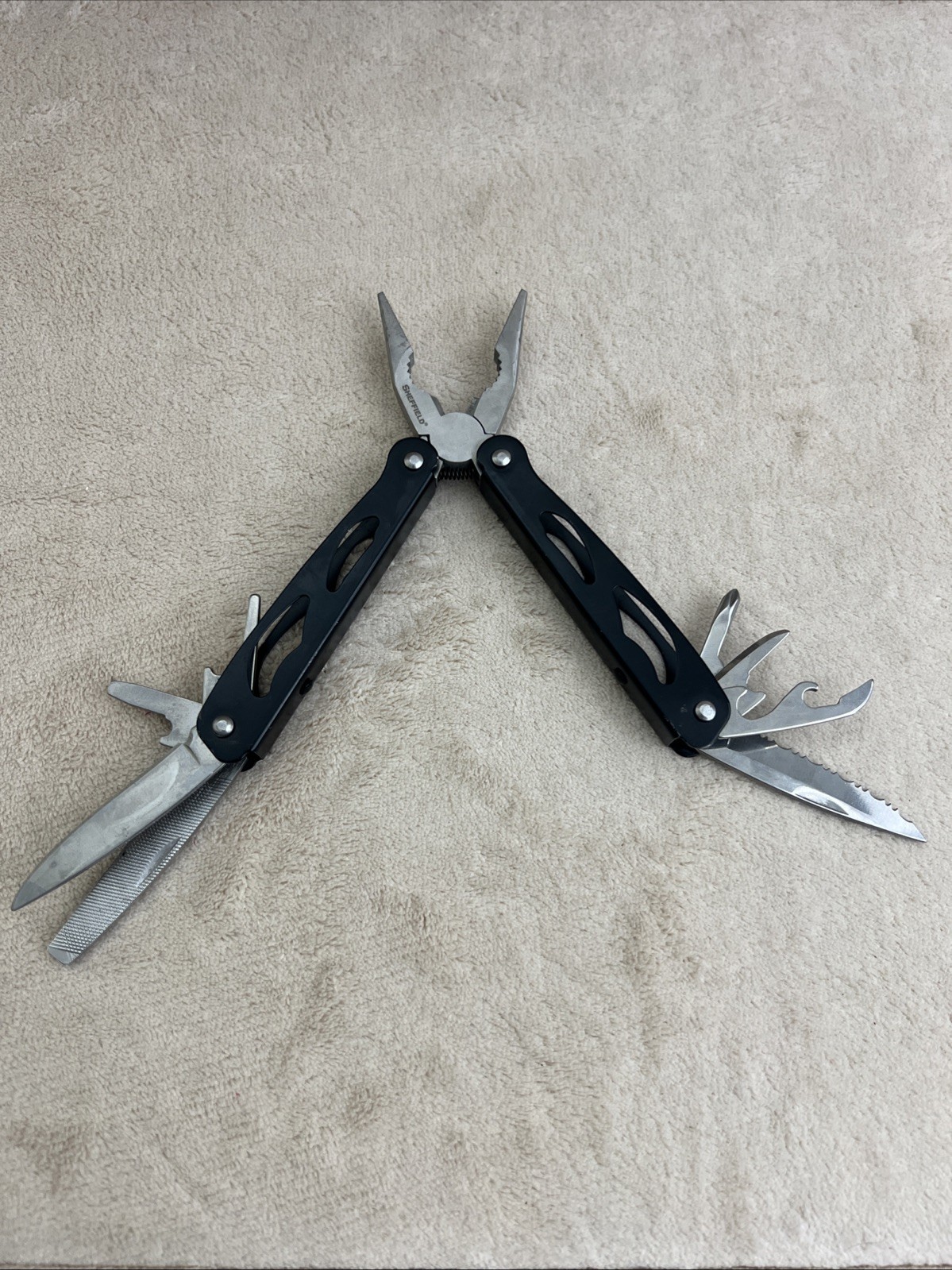 Sheffield Multi-tool Pliers (Black) Plain & Serrated Blade File Screwdrivers