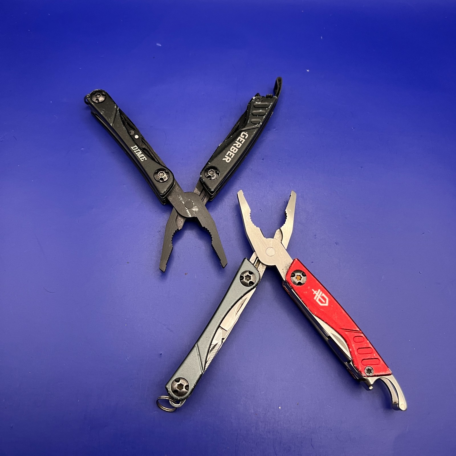 Lot of 2 Gerber Dime Multi-Tools Small Keychain Pliers Knife File Scissors