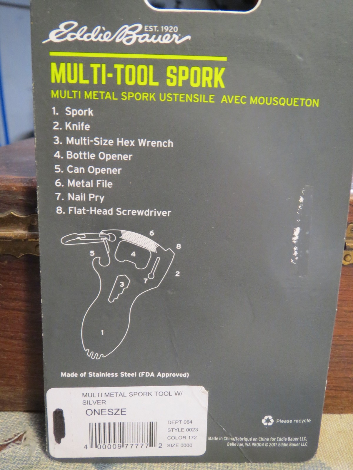 Eddie Bauer Multi Tool Spork Outdoor Knife Can/Bottle Opener Screwdriver New