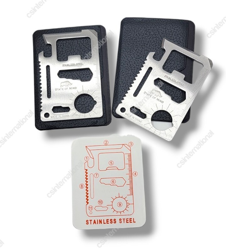 Lot of 2 Multi purpose 11-in-1 stainless steel pocket Survival tool Wallet case