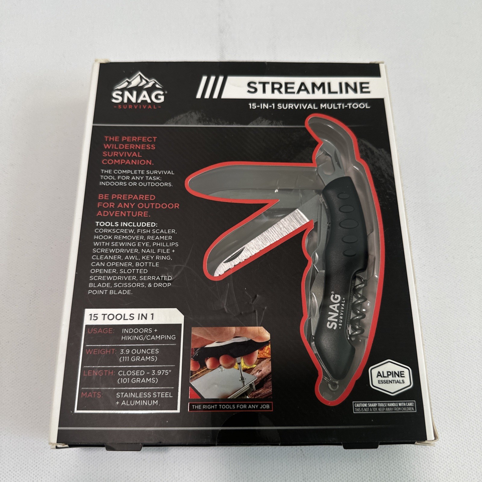 Snag Survival Alpine Essentials Streamline 15-in-1 Survival Tool