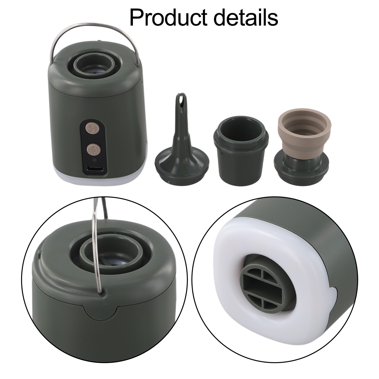 Camping Essential Compact Air Pump with LED Light and Nozzle Attachments