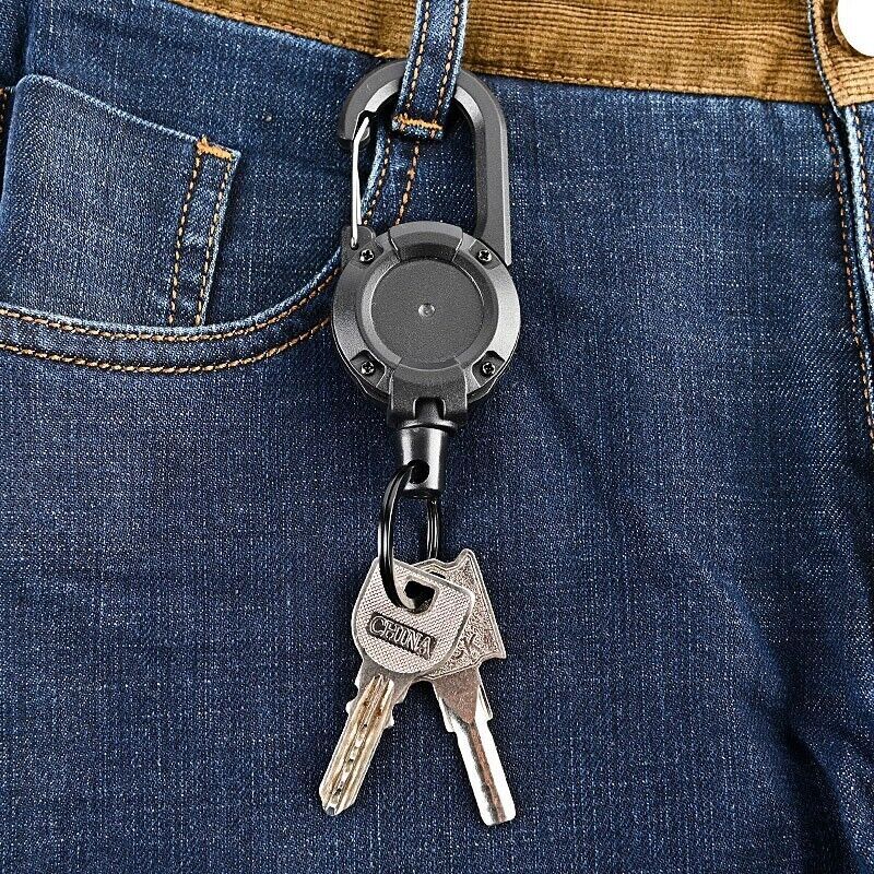 Outdoor High Rebound Telescopic Key Chain Ring Buckle Anti-theft Steel EDC Tool