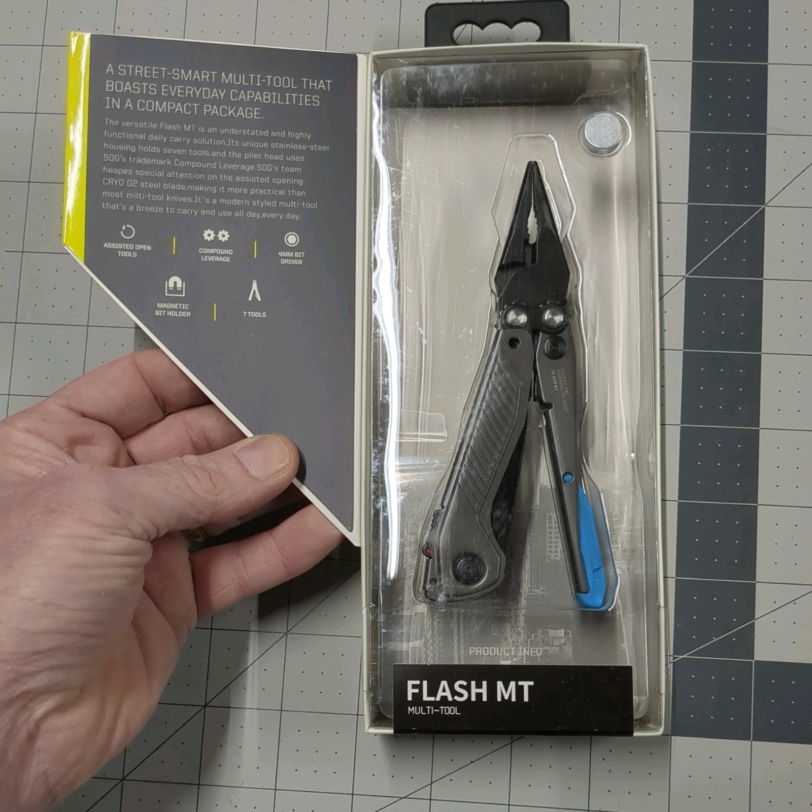 SOG Flash MT Urban Gray and Cyan Pocket Multi-tool 7 Stainless Steel Housing