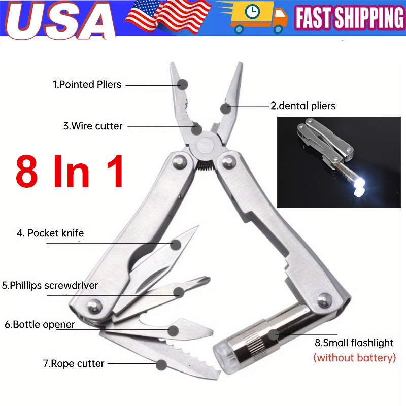 Portable Camping Tool Pliers Stainless Steel 8 in 1 MultiTool Kinfe Gift For Men