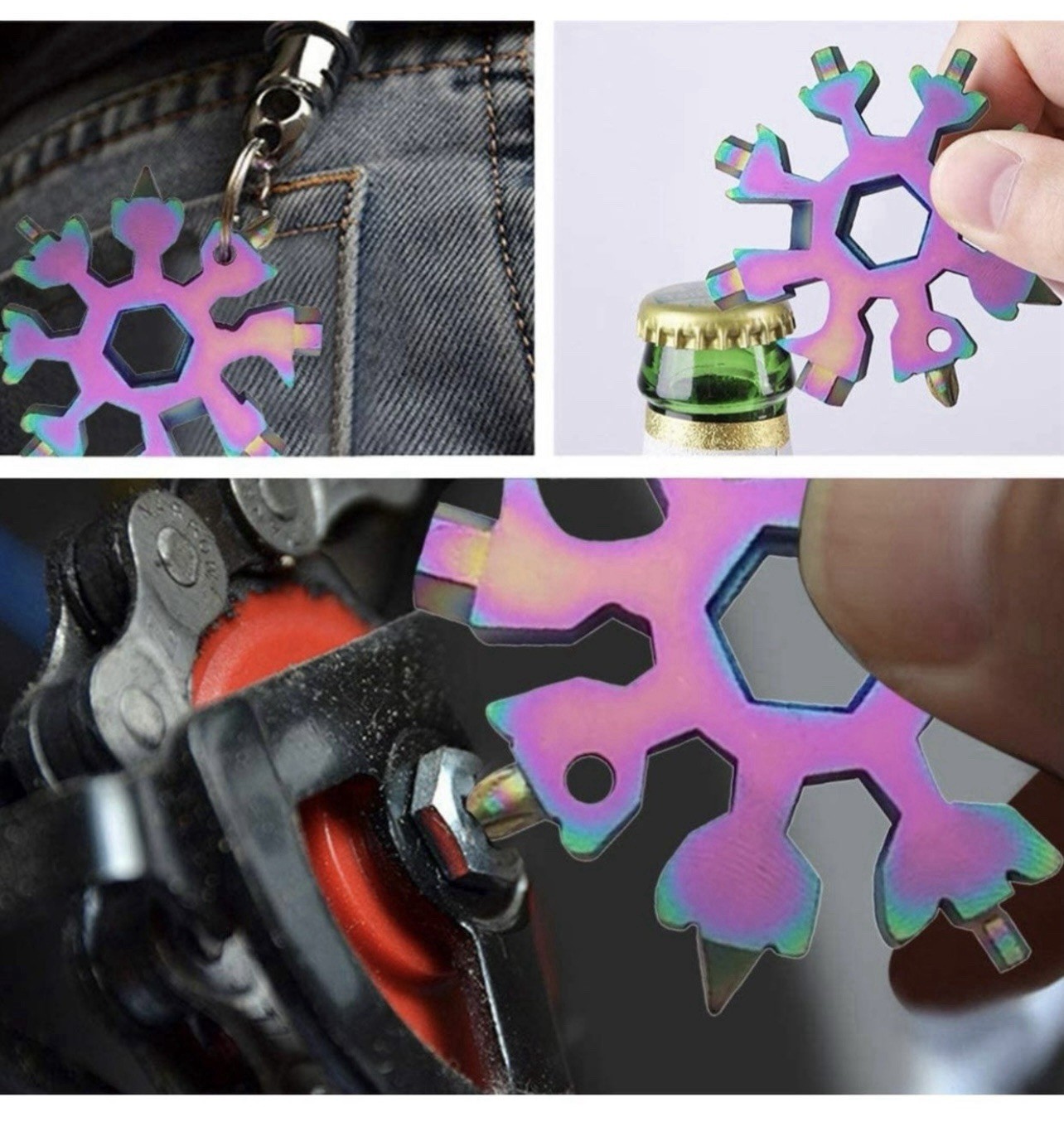 3 Pack 18-In-1 Snowflake Multi Tool Portable Zinc alloy Screwdriver Key Chain