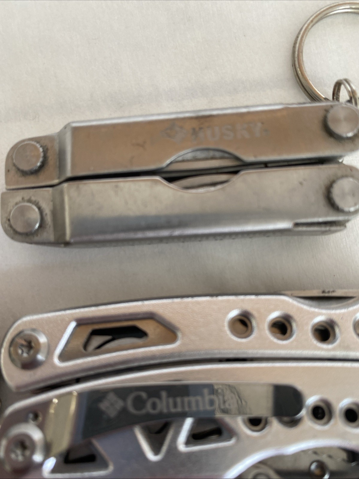 Lot of 4 Mini Multitools Columbia Eddie Bauer Husky. Flashlights Work. Hike Camp