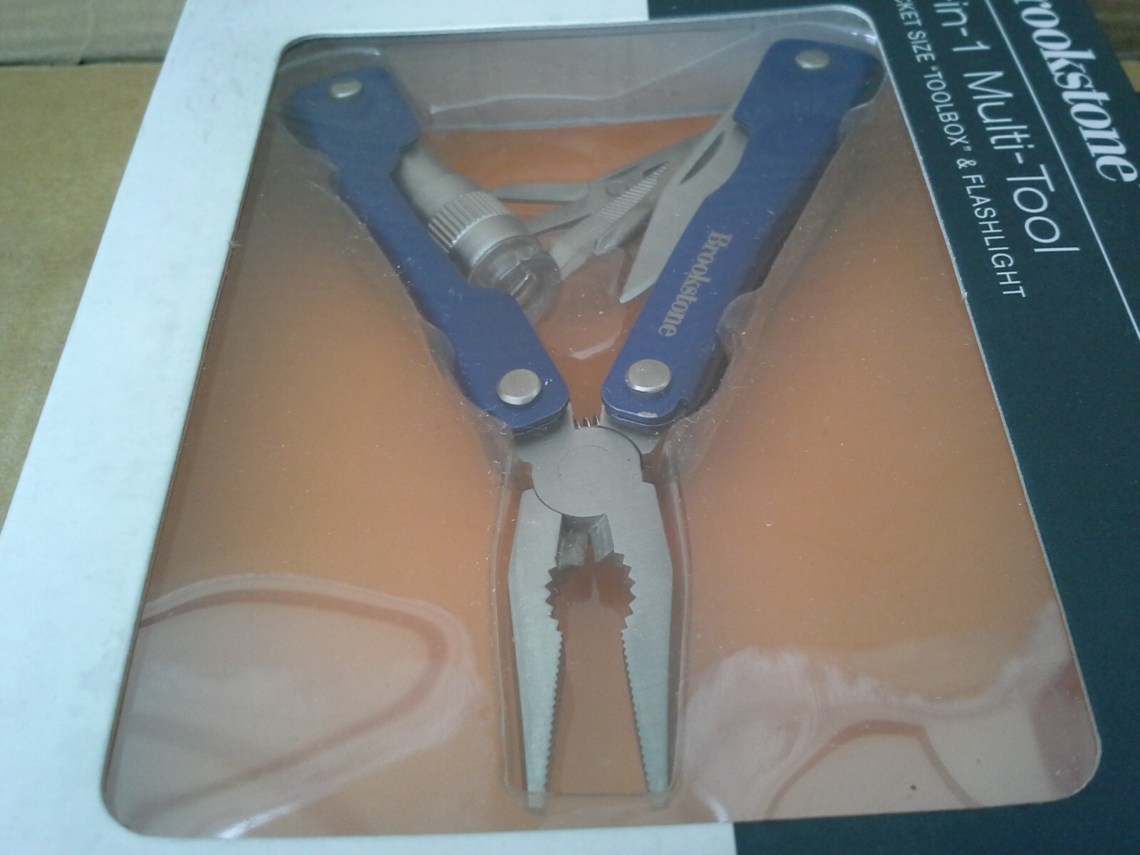 Brookstone 725704 Blue 8-in-1 multi-tool pocket size toolbox. Working. VGC