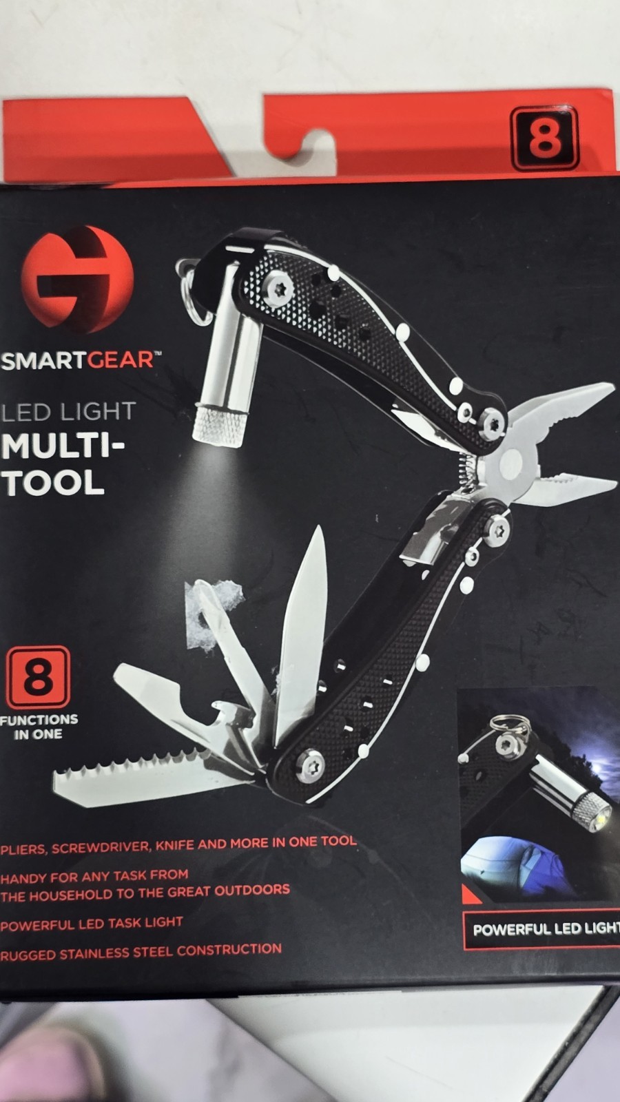 Smart Gear LED Multi-Tool Pliers 8-in-1 Stainless Steel with Light New