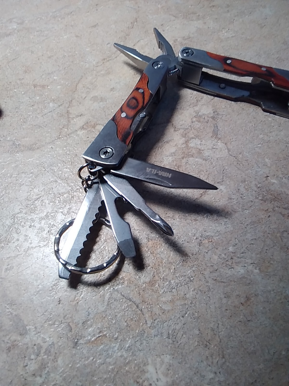 MULTI-TOOL with light NRA/ILA-Key Chain/Light/Tools-Wood Handle-Light works, New
