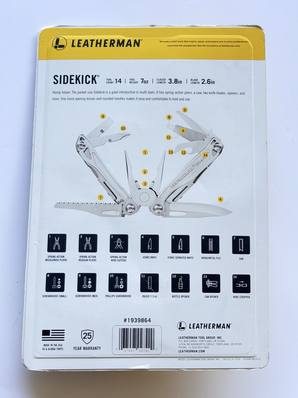 Leatherman Sidekick Multi Tool 14 Tools Stainless Steel Silver with Sheath