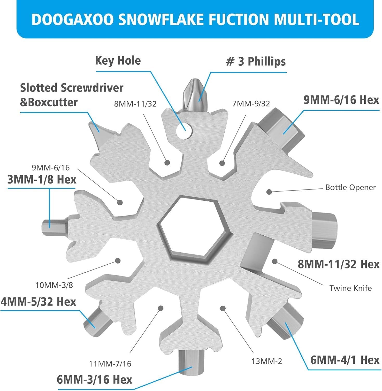 18-in-1 Snowflake Multi Tool,Function Stainless Steel Bottle Opener/Wrench, F…