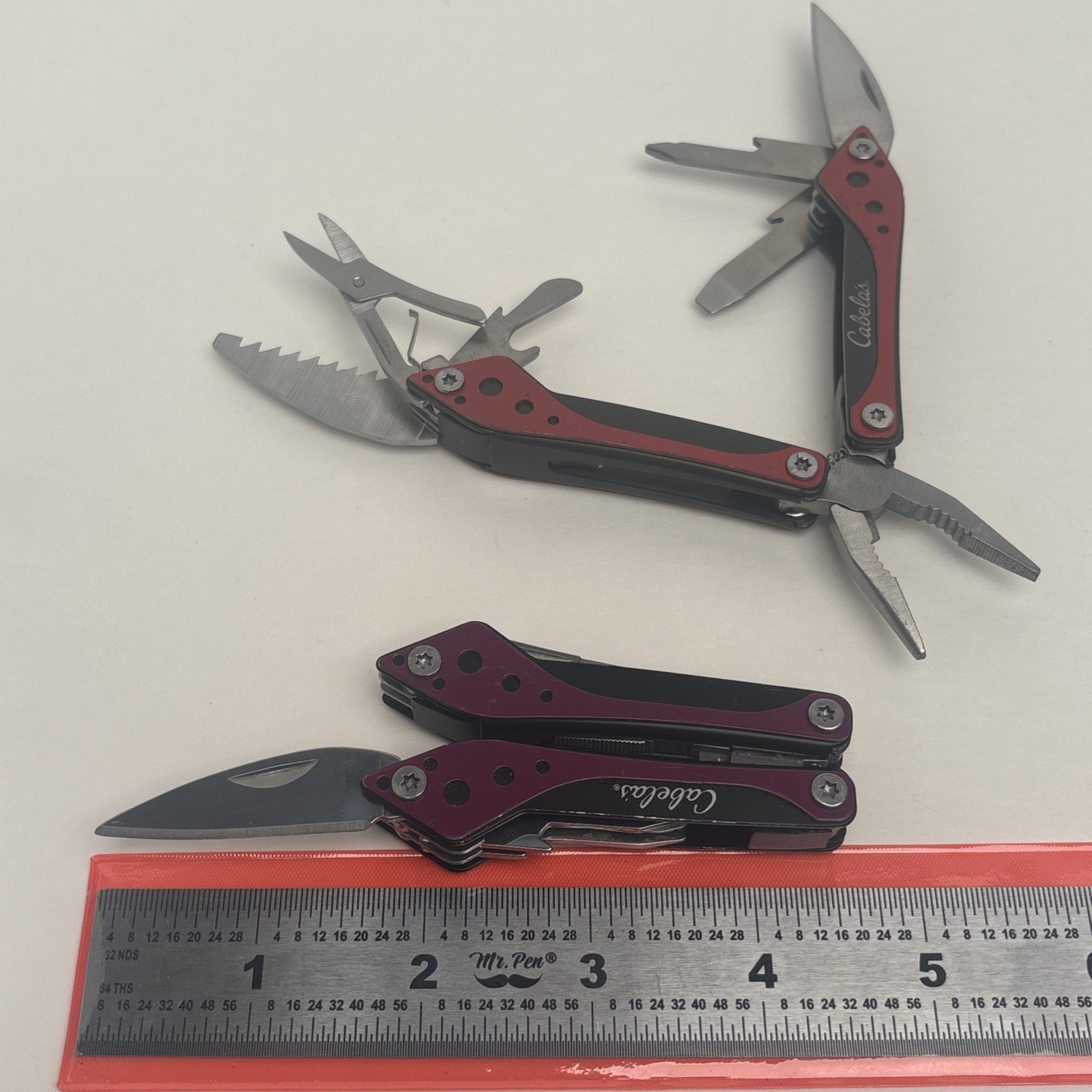 Cabela’s Lot Of 2 Purple Red 7-in-1 Small MultiTool Camp Hunt Fish Hike EDC