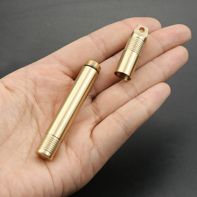 EDC Waterproof Brass Pill Case Holder Container Keychain Portable Outdoor Tool