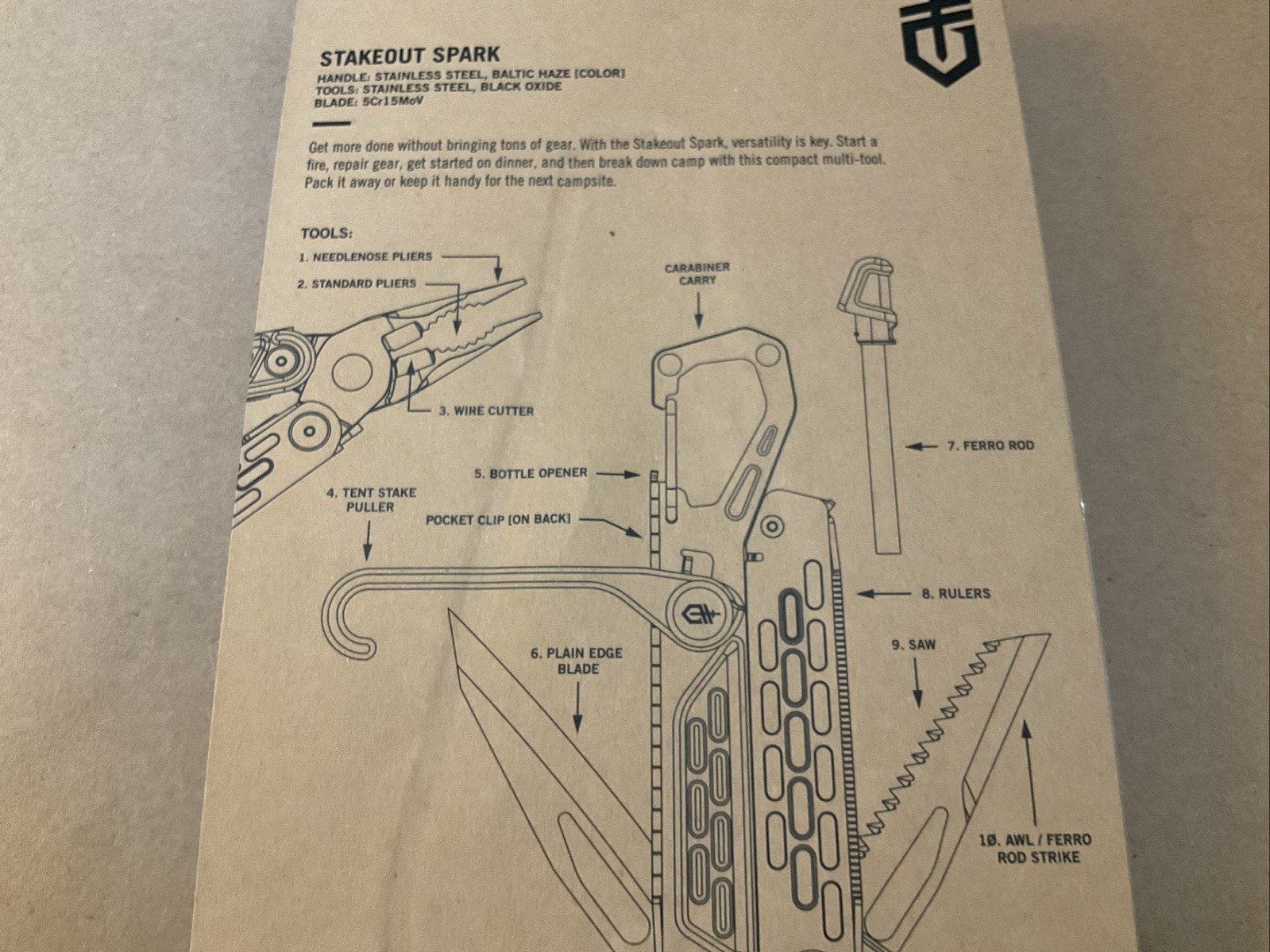 Gerber Stakeout Spark 10 Tools In 1 Pocket Clip Ferro Rod Baltic Haze Color