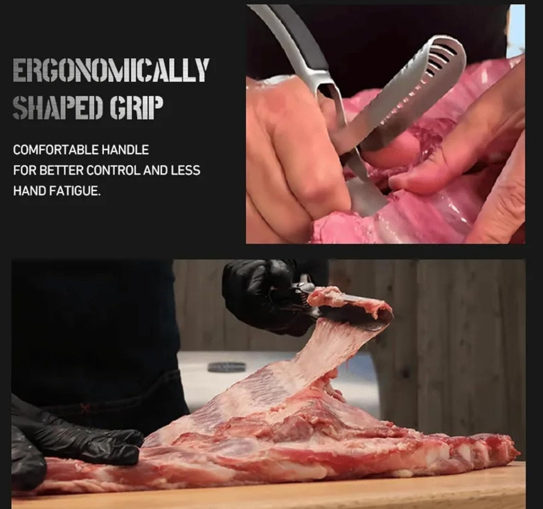 Stainless Steel Rib Prep Tool Membrane Remover,Ergonomic Rib Skinner for BBQ
