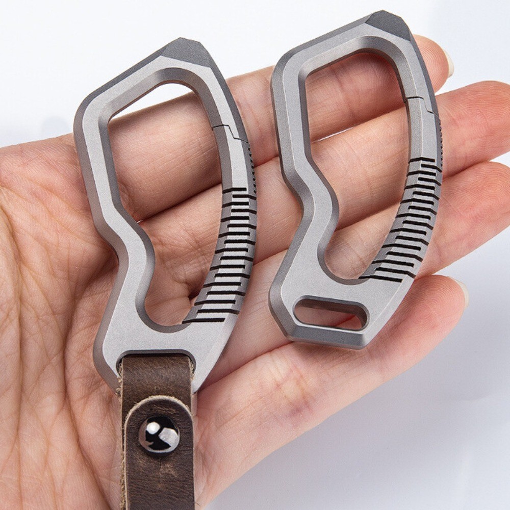 Titanium Alloy + Leather Keychain Carabiner Removable Pendant Crowbar EDC Tool