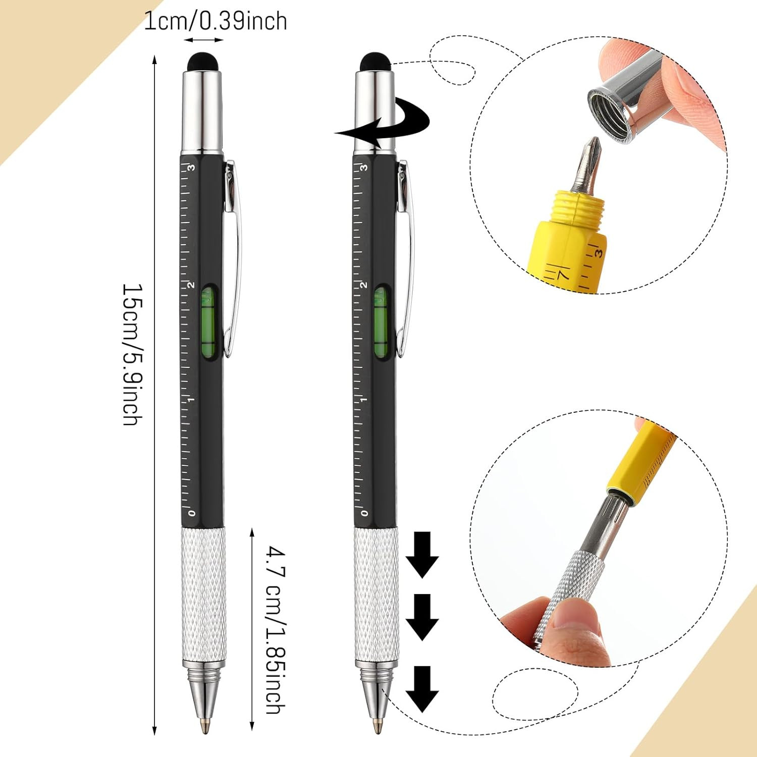 80 Pcs Gifts for Men:6 in 1 Multi Tool Pens with Refills Ruler Level Gauge Bulk