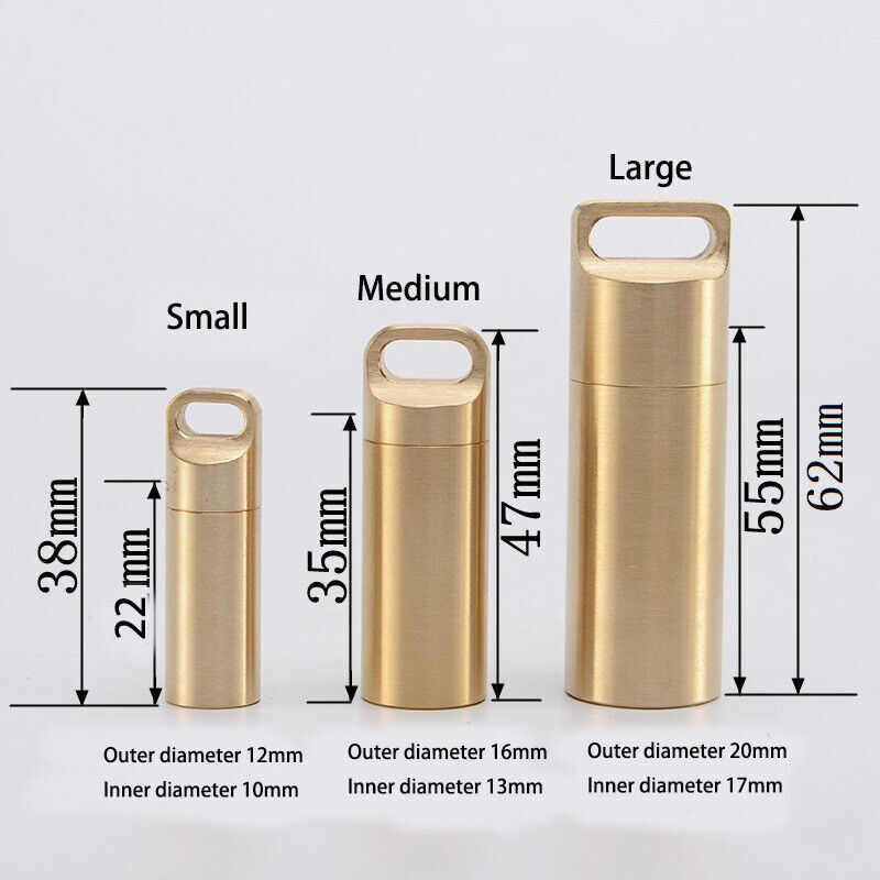 Solid Brass Survival Multi EDC Tools Waterproof Key Storage Container Pill Box