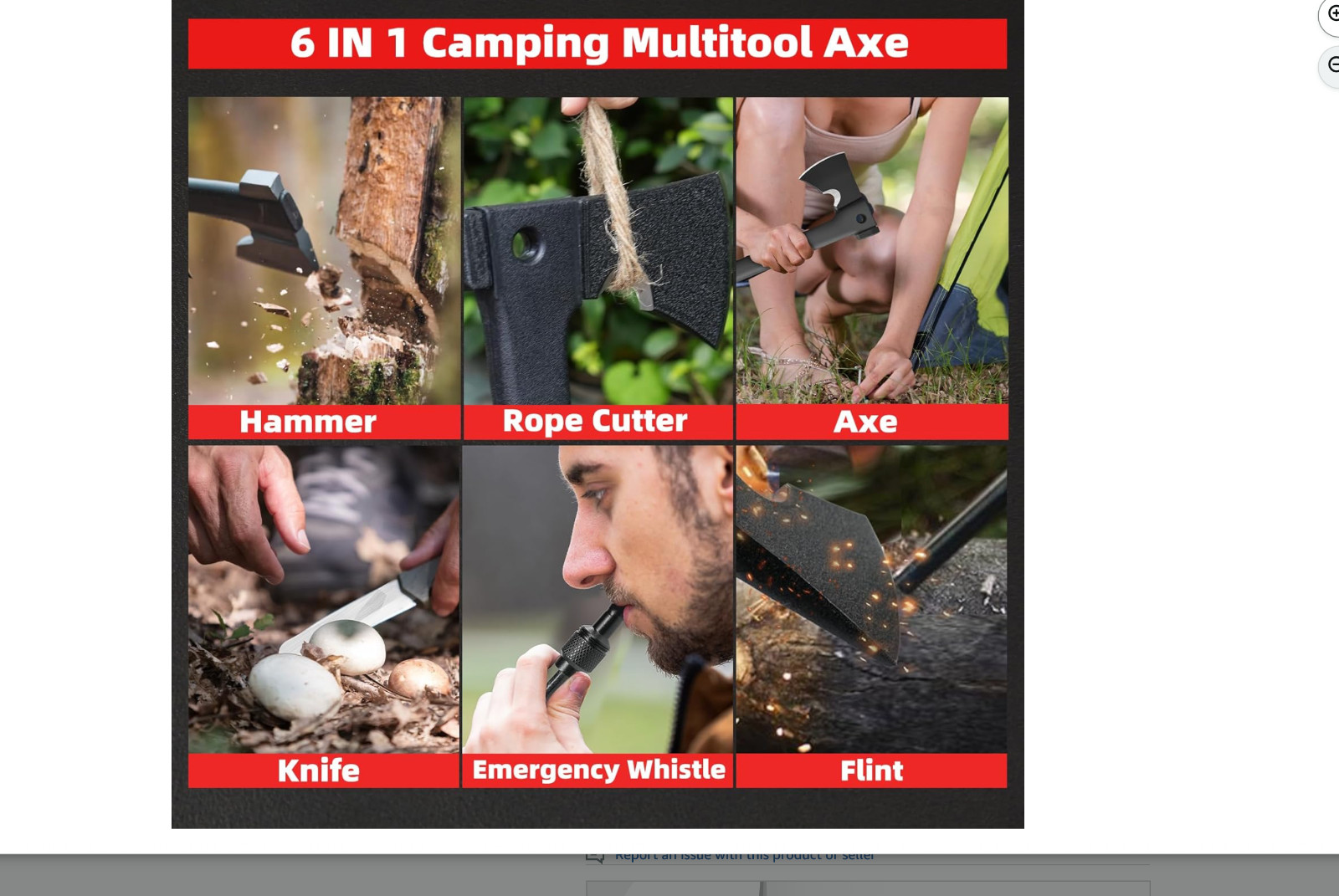 ZKH Camping Survival Axe, 6 in 1 Camping Multitool Hatchet with Hammer Knife Rop