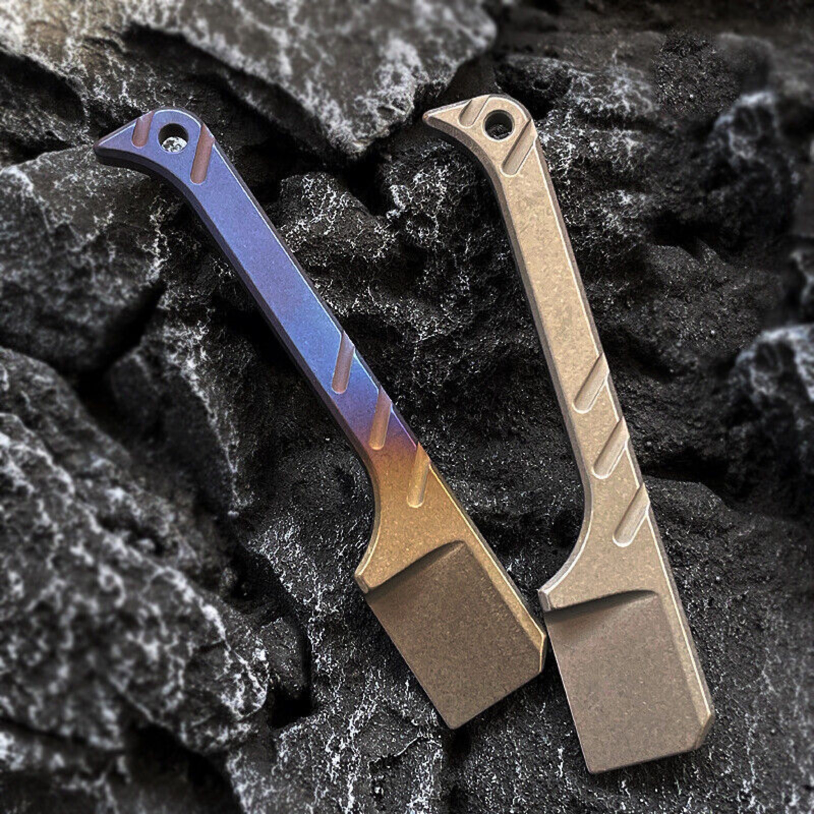 Solid Titanium Pry Bar Crowbar Outdoor Travel EDC Multi Tool Unpack Box Keychain