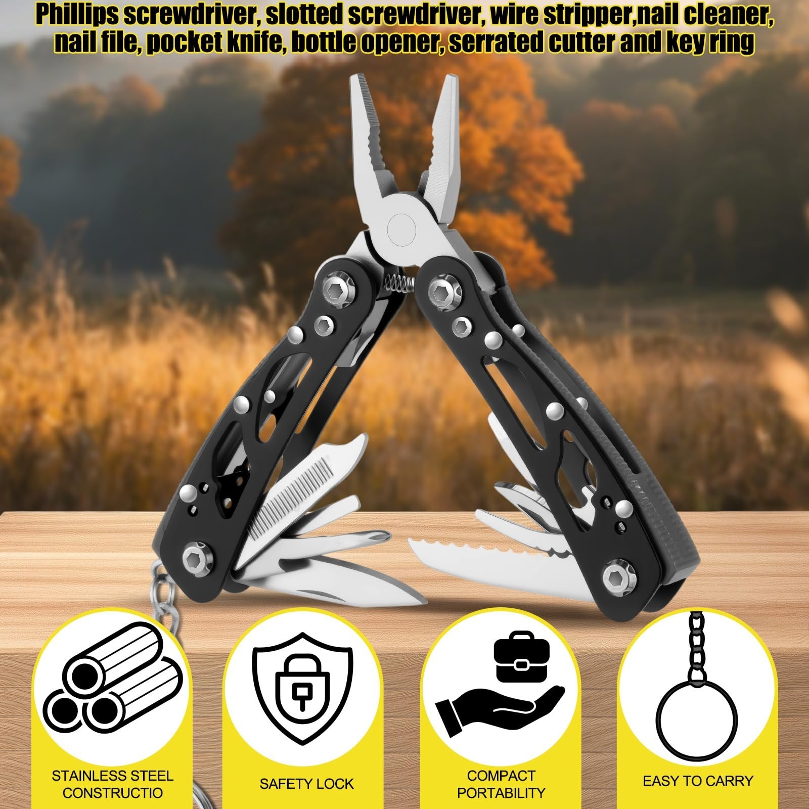 6 Pcs Mini Multitool Pliers Set – Stainless Steel, Foldable Knife, Screwdriver,