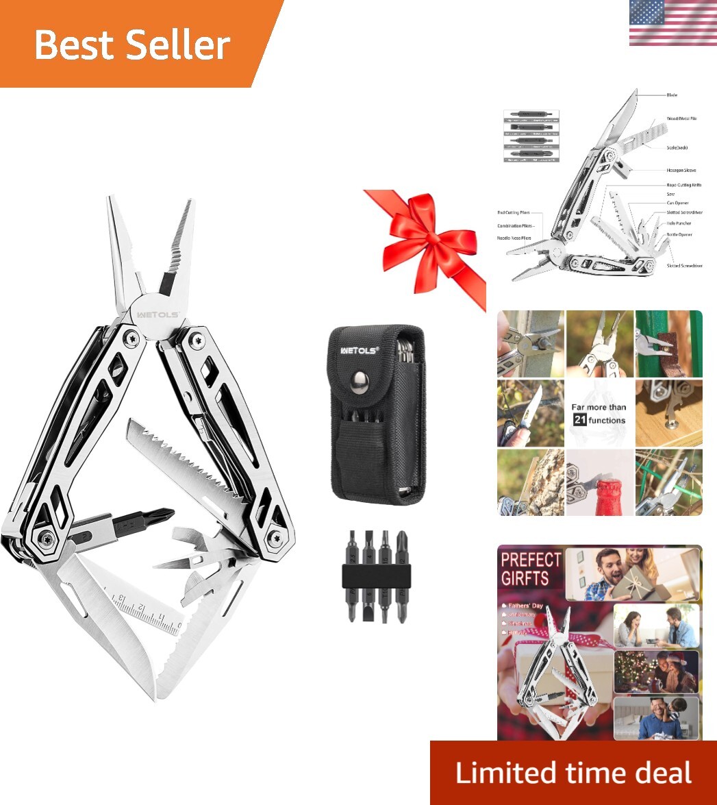 Ergonomic 21-in-1 Multitool with Needle Nose Pliers – Great Gifts for Men/Women