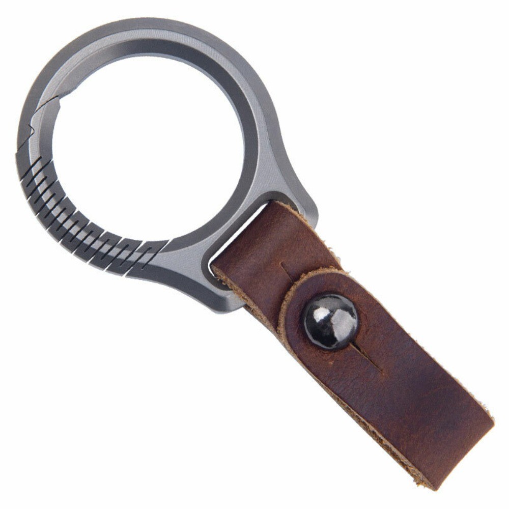 Titanium Alloy + Leather Keychain Portable Removable Key Ring Pendant EDC Tool