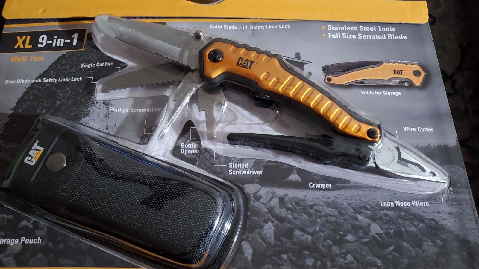 NIB & SEALED – (2) CAT XL 9- in-1 Multi-Tool Set Knife Pliers Saw Screwdrivers