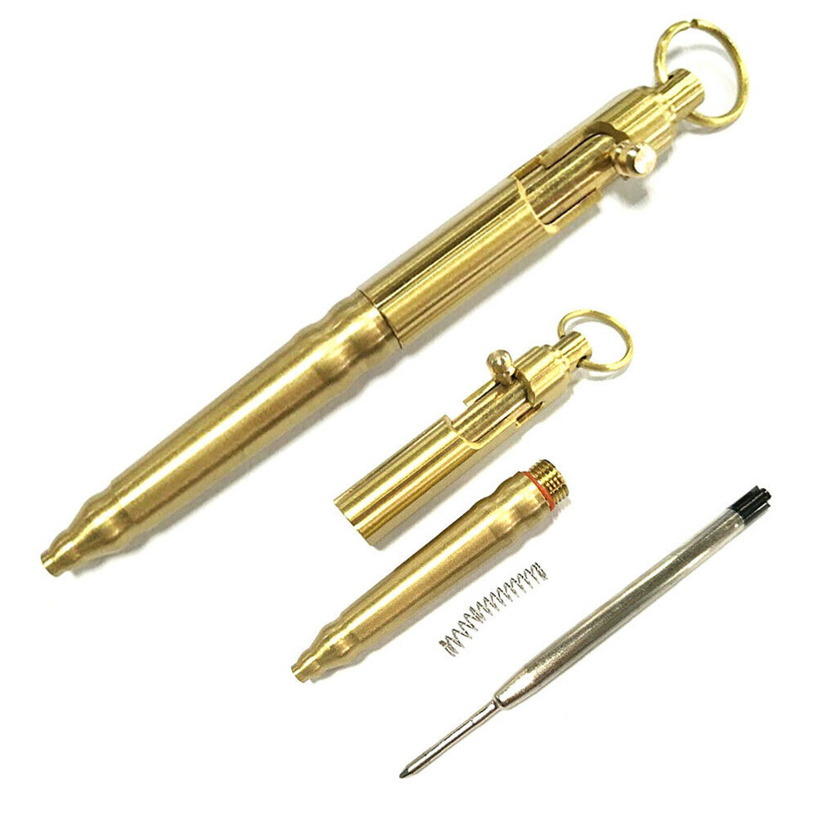Retro Pocket Solid Brass Ballpoint Pen Bolt Keychain Outdoor Tactical EDC New