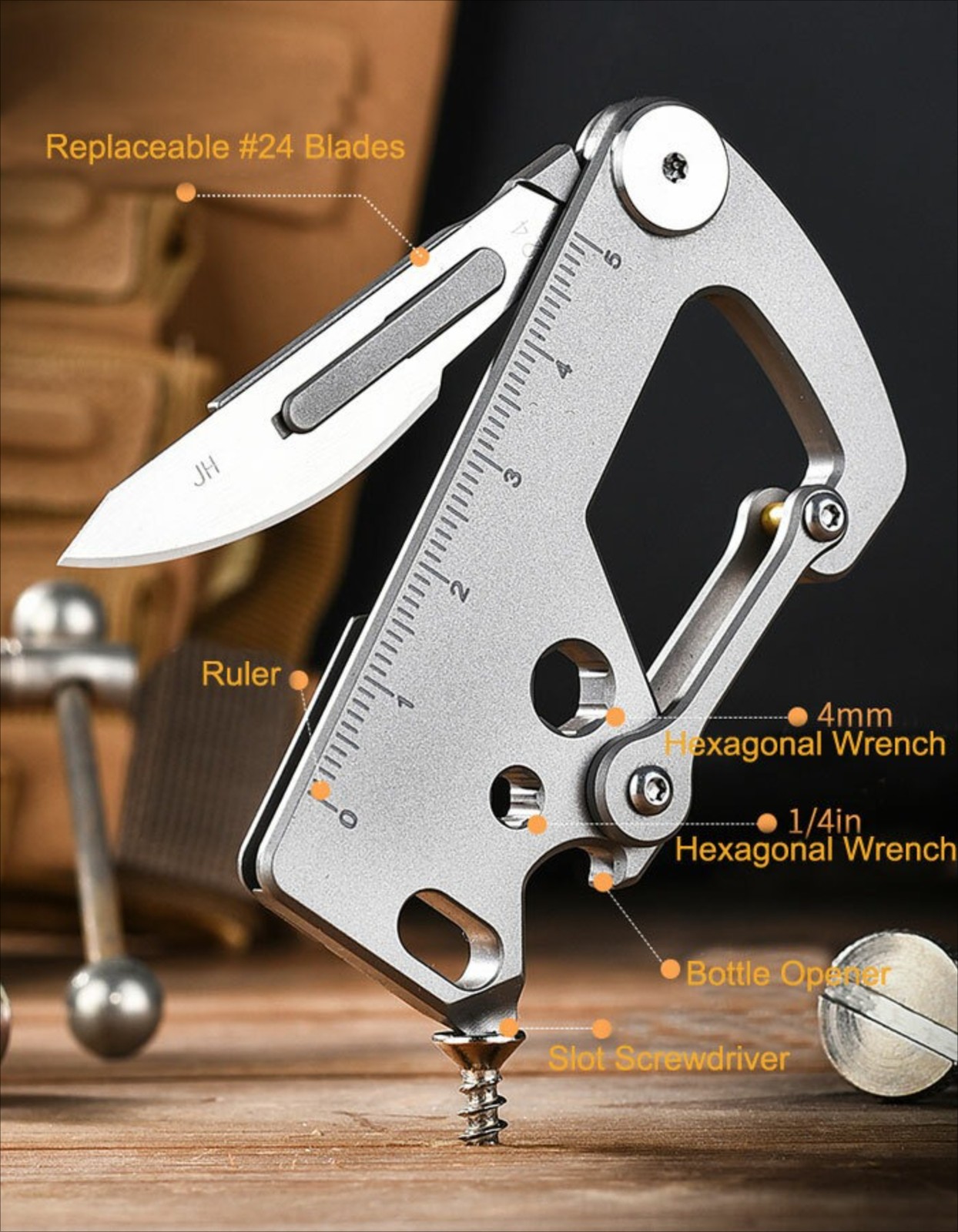 7 in 1 TC4 Lsand Multi Tools Key Chain Carabiner Outdoor Folding Scalpel EDC