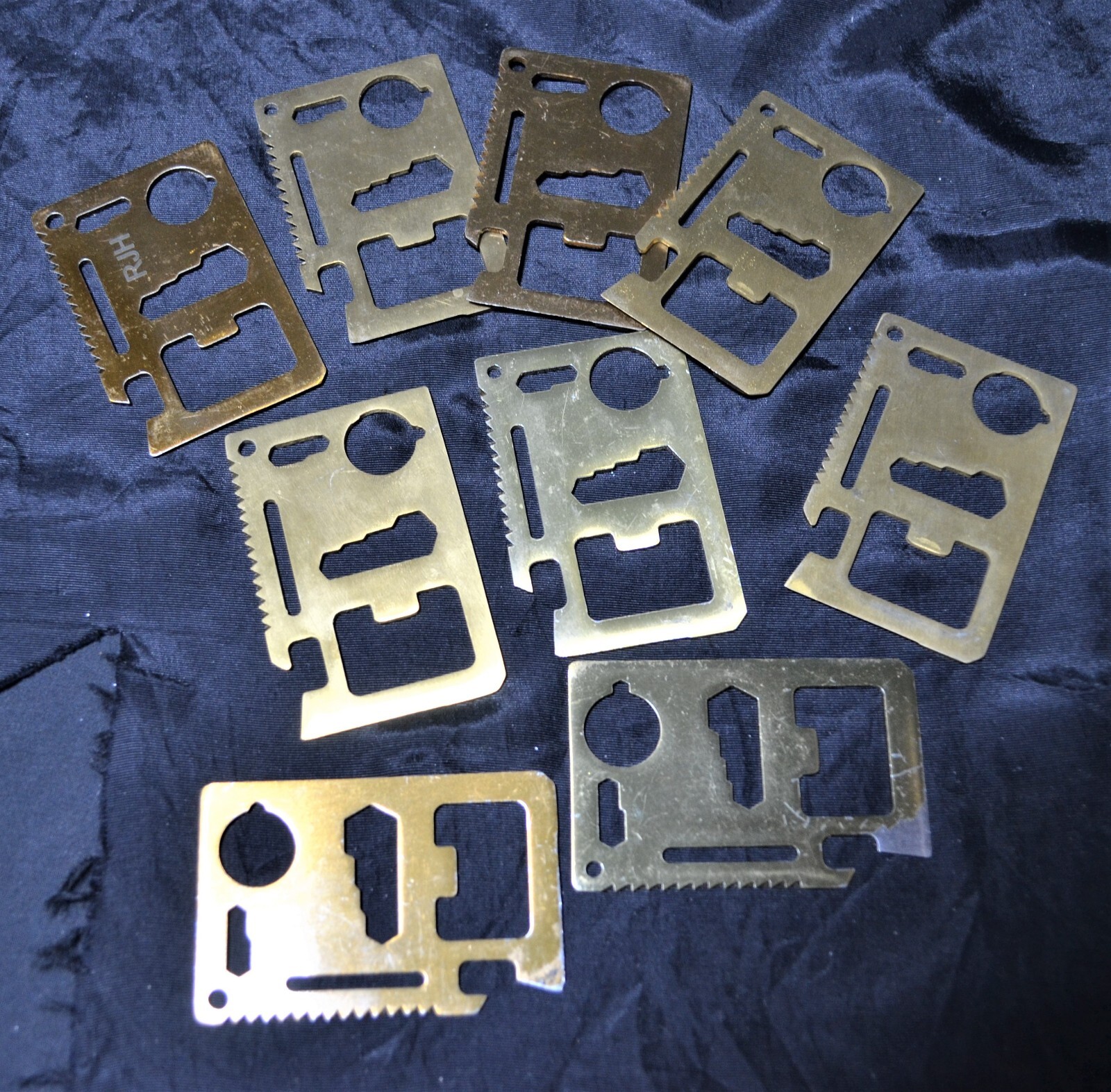 Lot of 9 Wallet Multi Survival Tool Stainless Steel Credit Card Size Thin Bronze