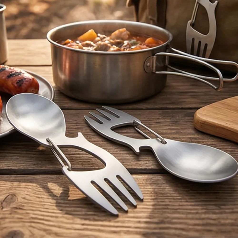 Utility Tactical Spoon Fork Carabiner Bottle Opener,Stainless Steel Lightweig…