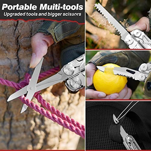 22-in-1 Stainless Steel Multitool Pliers with Scissors, Flint, Window Breaker –