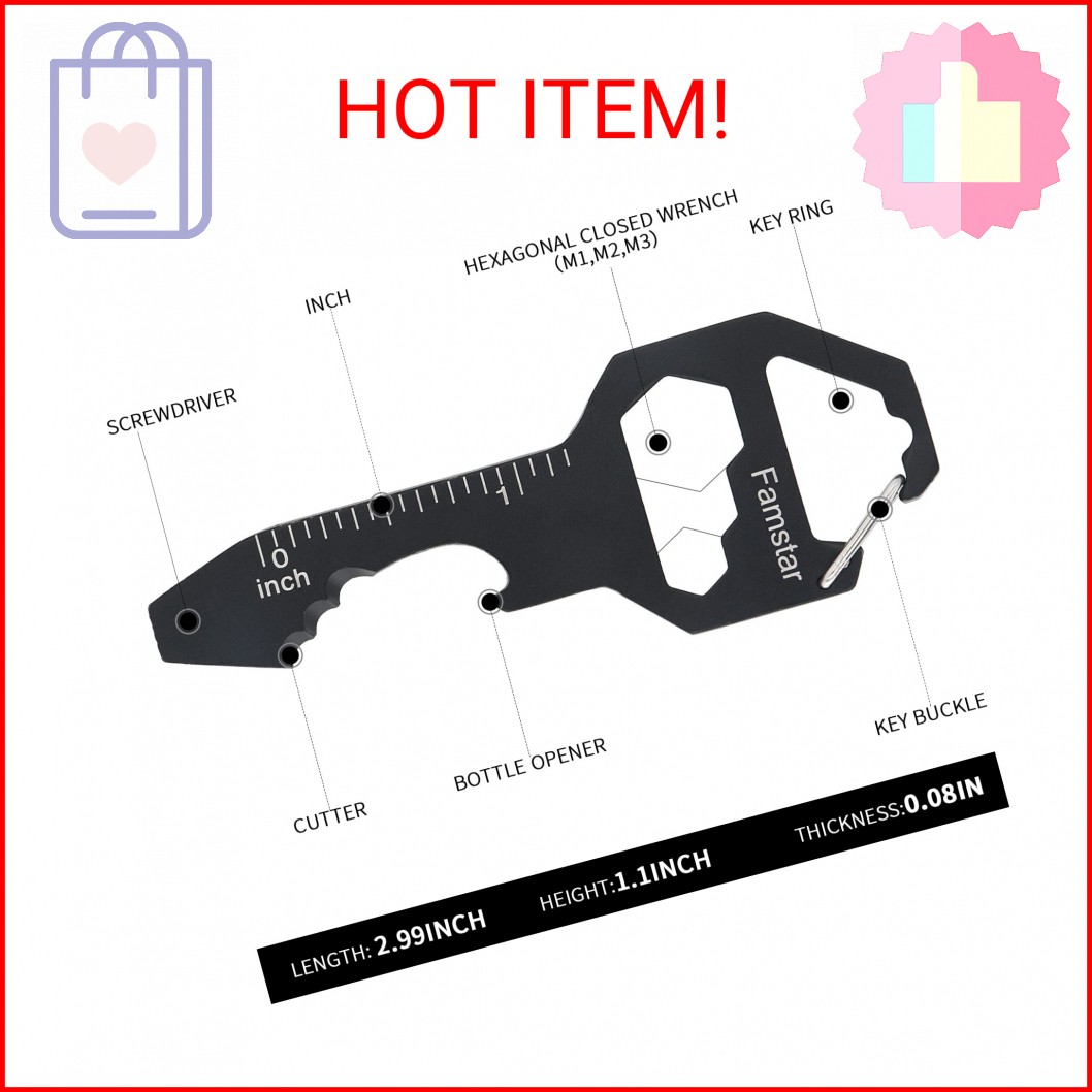 Famstar Keychain Multi-tool 3Pack Metal Pocket Tool Portable No rust Wrench for