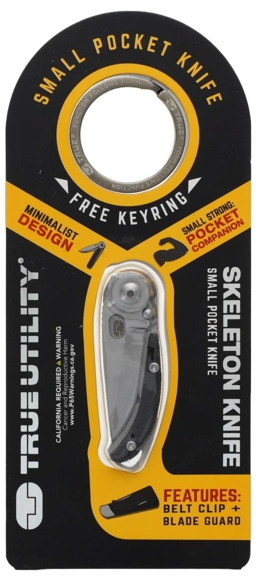 True TRUKNF0004 Skeleton Knife Small Pocket Knife with Belt Clip Keyring