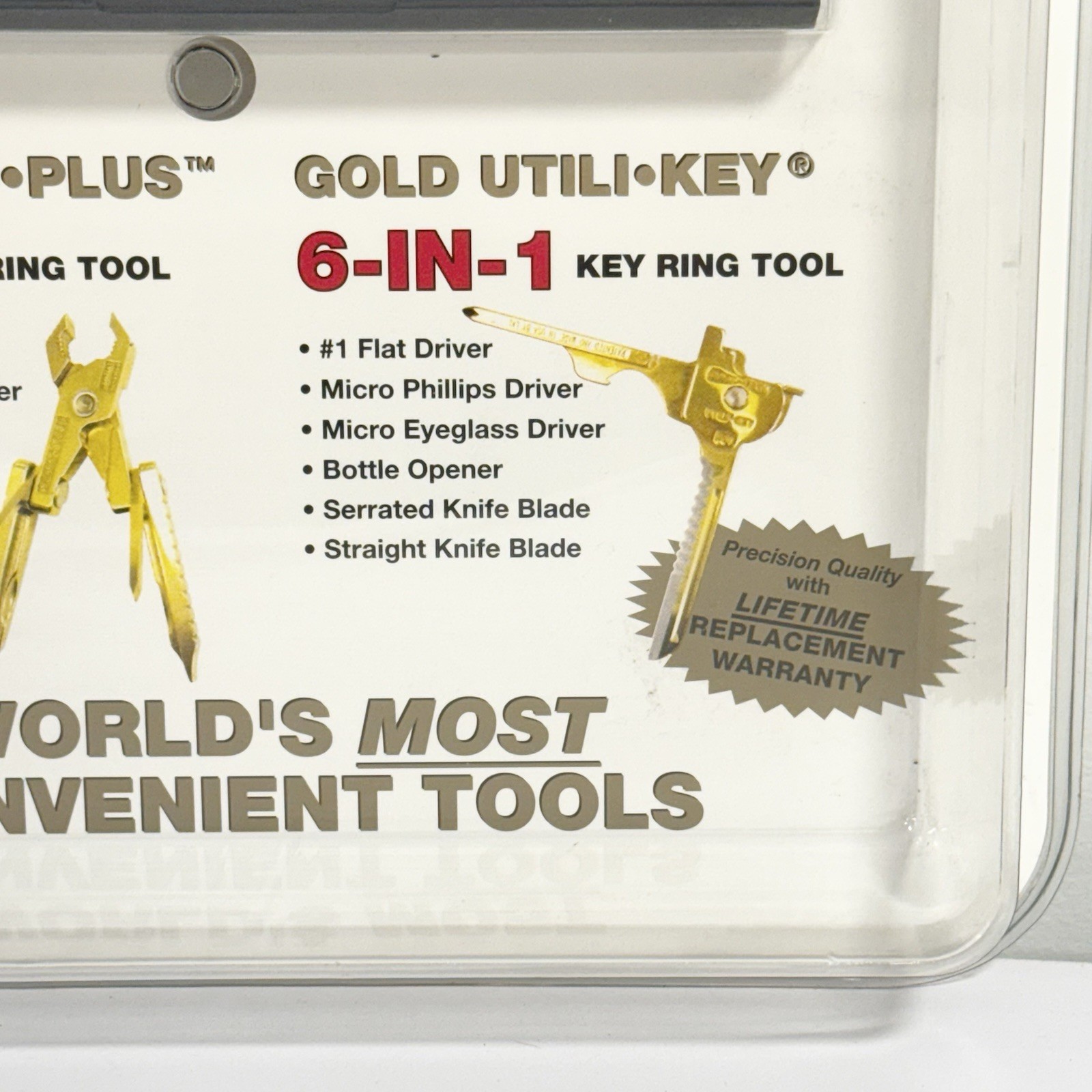 SWISS+TECH Gold Tone Micro-Plus & Utili-Key Ring Multi Tool Set New Sealed NOS