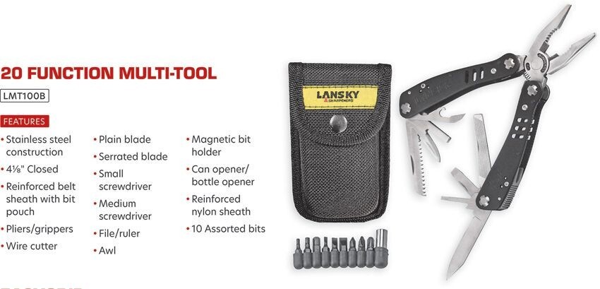 Lansky Multitool Variety Of All-Stainless Tools In A Black Nylon Belt Sheath