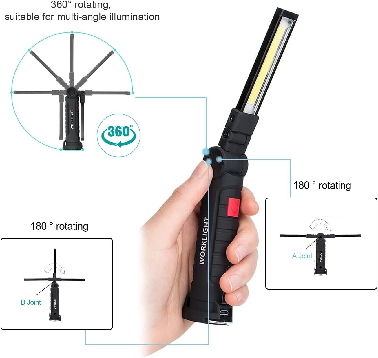 Powerful LED Work Light 2-Pack with 360° Rotation & Magnetic Base – Rechargeable