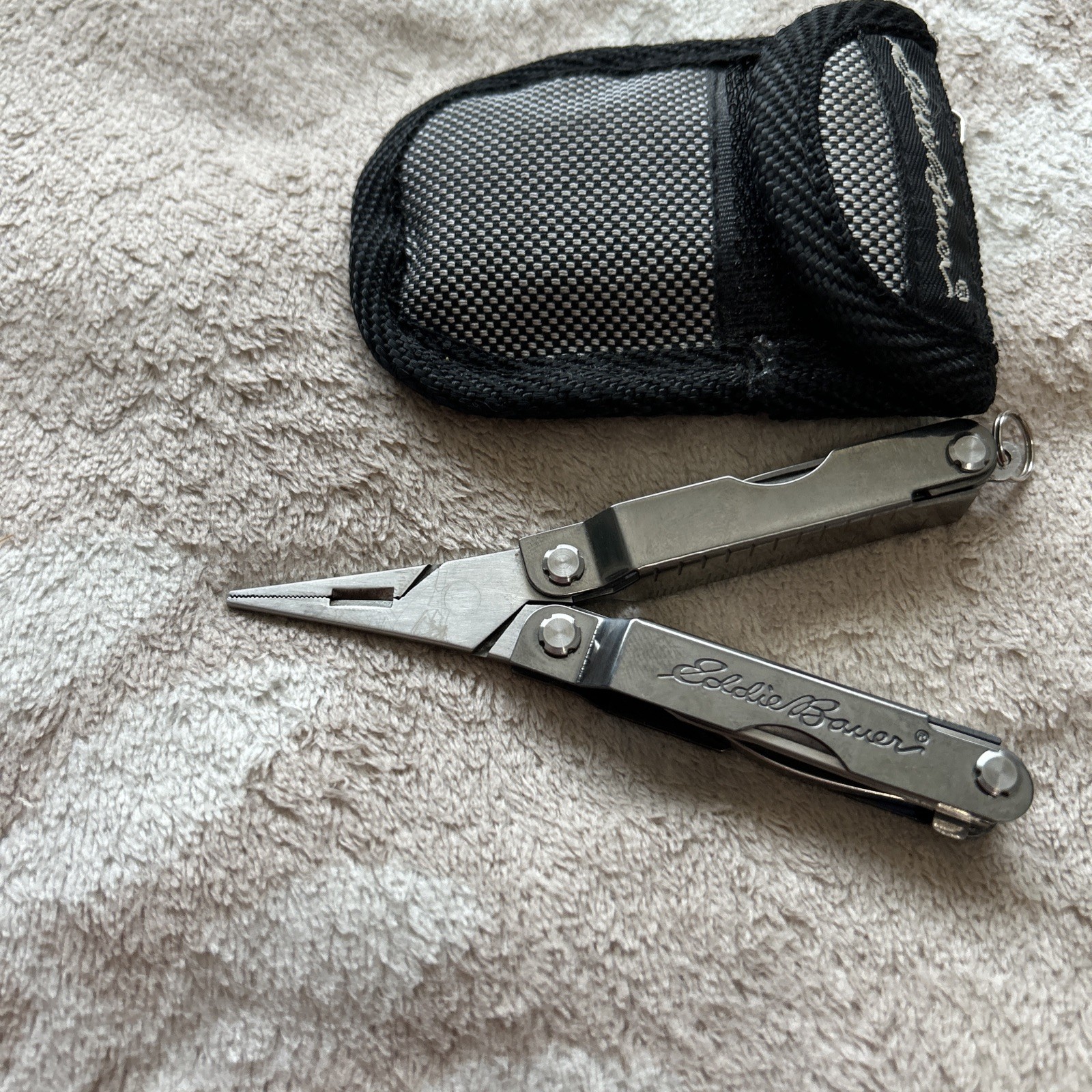 Eddie Bauer Silver Multi-Tool With Grey & Black Sheath Multi Bit Screwdriver 2”
