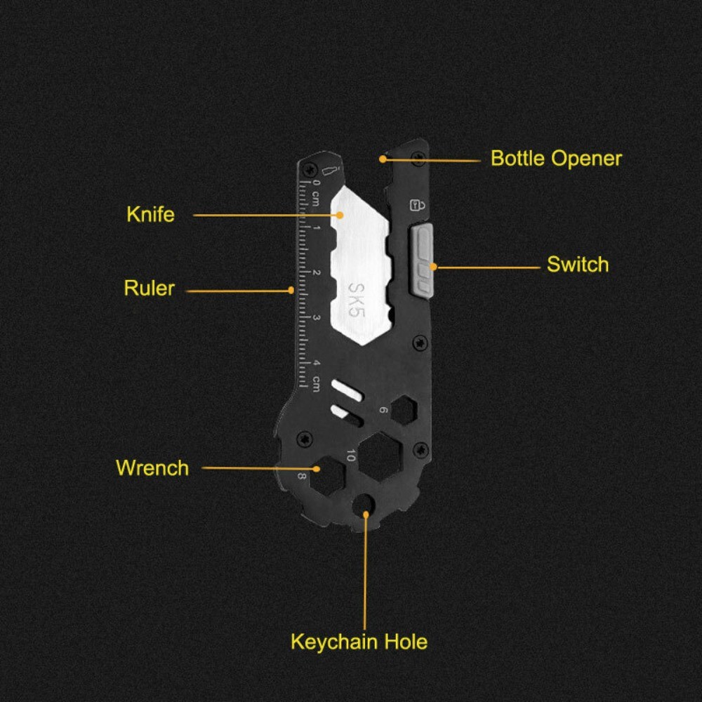 Outdoor Keychain Multi EDC Tools Utility Knife Wrench Opener Ruler SK5 Blades