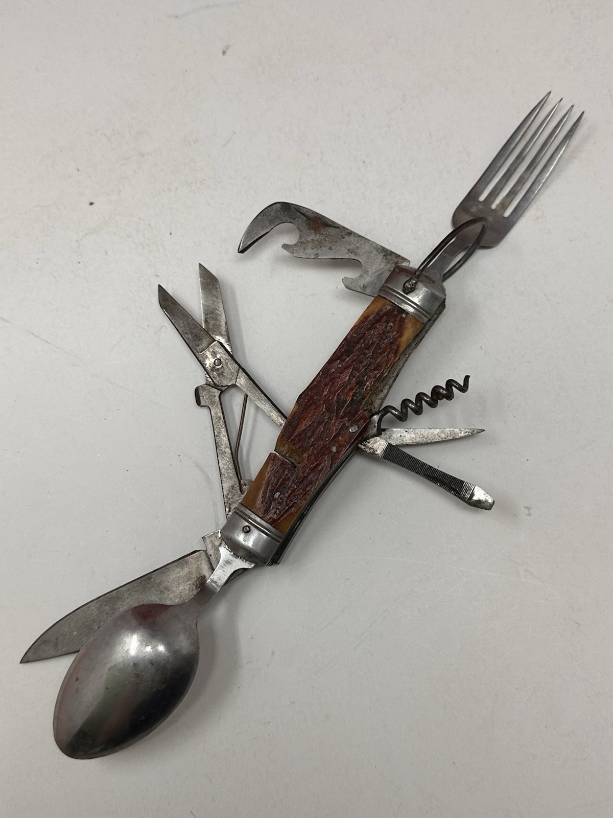 Multi Tool Hunting VTG JAPAN Hobo Tool Fork Spoon Knife Opener Scissors & MORE