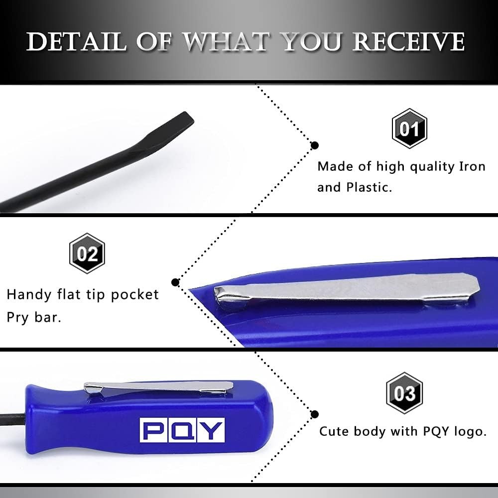 Mini Pocket Pry Bar with Pocket Clip 4.5″ Length 3pcs Blue