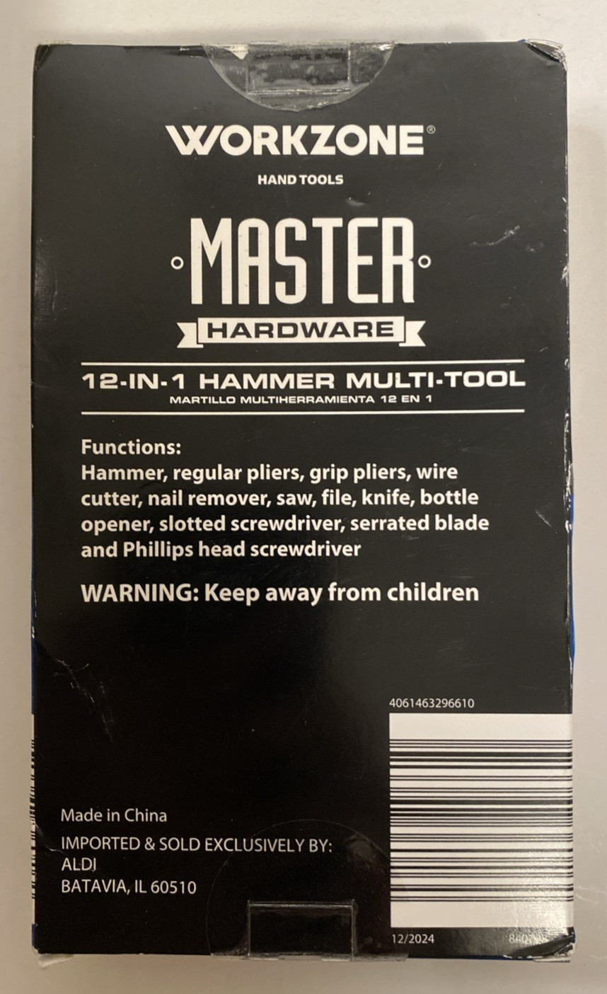Workzone Master Hardware 12-in-1 Hammer Multi-Tool Folding Knife Tool