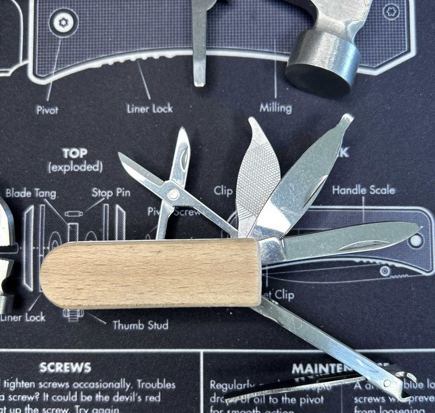 Lot of 3 Wood Handle Hammer Folding Compact Multi Tools Knife Saw & More VGUC