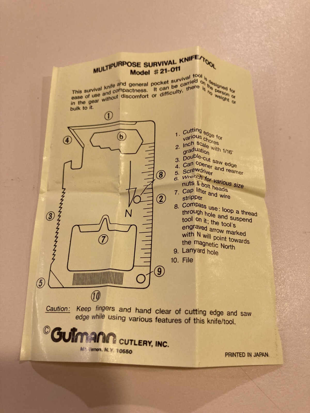 Gutmann Cutlery Multipurpose Survival Knife Tool Model 21-011 Wallet Pocket Card