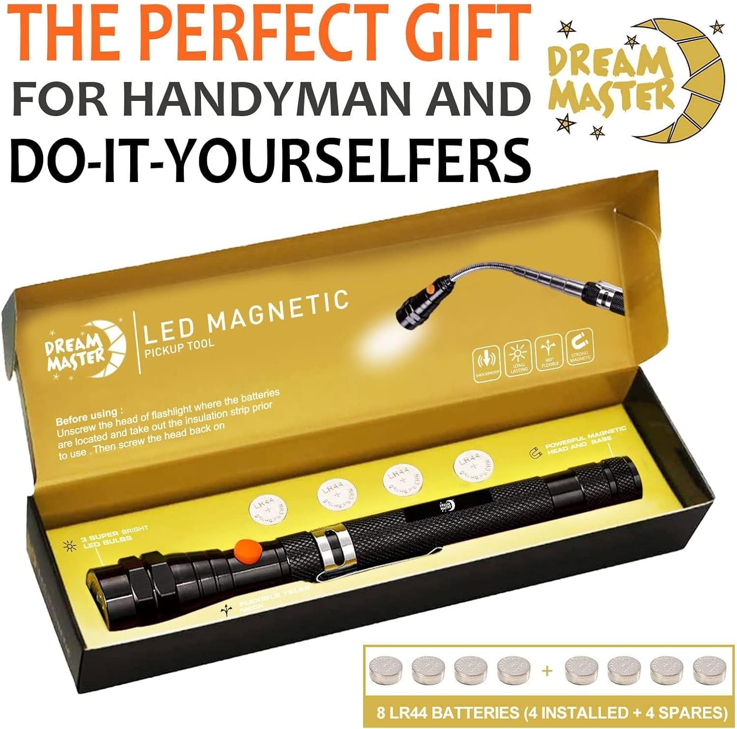 Magnetic Pickup Tool, Gifts for Men, Telescoping Magnet Flashlight, Gifts Idea &