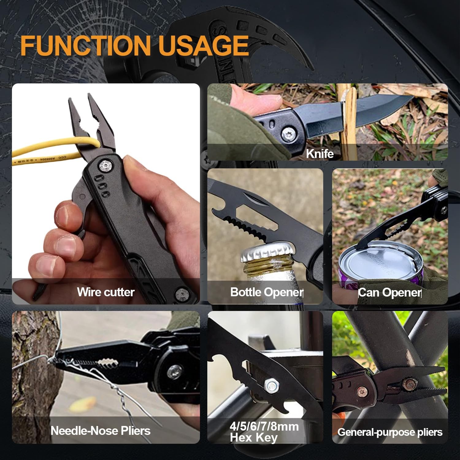 15 in 1 Multitool Hammer Multi Tool Survival Gear Multitool for Men，Survival …