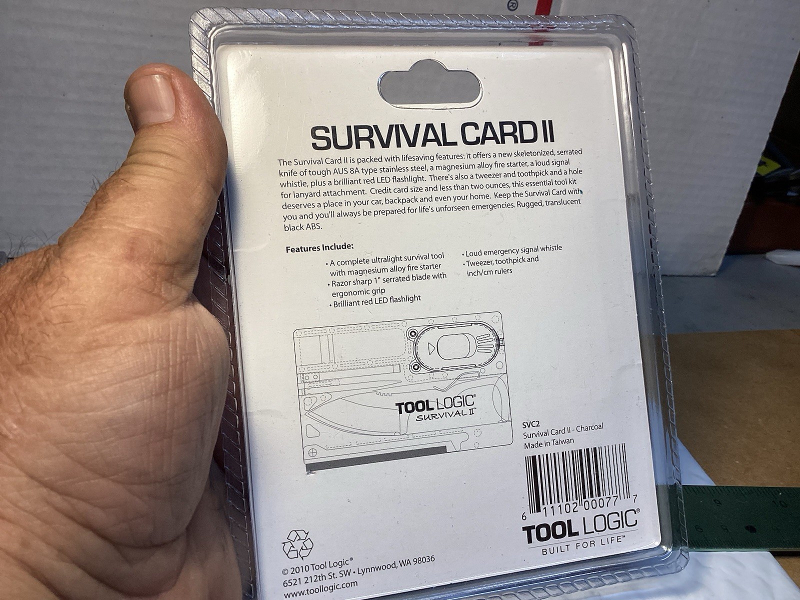 Tool Logic Survival Card II 7-in-1 Multi-Tool Fire Starter LED Light New